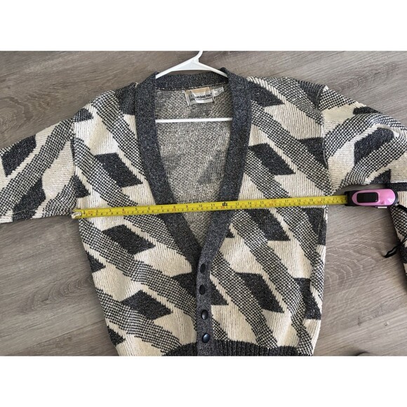 Vintage London Fog Heavy Knit Grandpa Cardigan Men's M Style, Geometric Jacquard - Picture 4 of 5